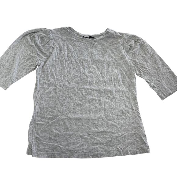 Something Navy Shirt Womens Medium Gray Puff Sleeve 3/4 Length Top Lightweight - Picture 1 of 8